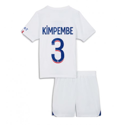 Dětský Fotbalový dres Paris Saint-Germain Presnel Kimpembe #3 2023-24 Venkovní Krátký Rukáv (+ trenýrky)